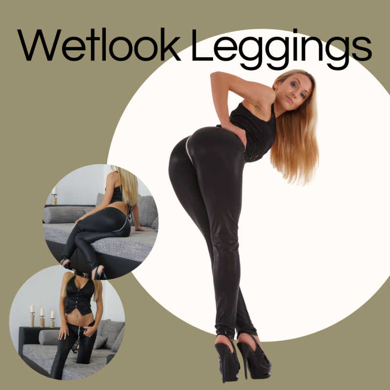 Wetlook Leggings schwarz mit Reisverschluss - Lady Anja Wetlook Leggings schwarz mit Reisverschluss - Lady Anja