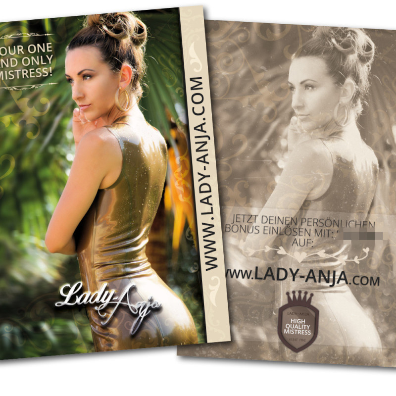 Autogrammkarte Latexkleid Gold - Lady Anja Autogrammkarte Latexkleid Gold - Lady Anja